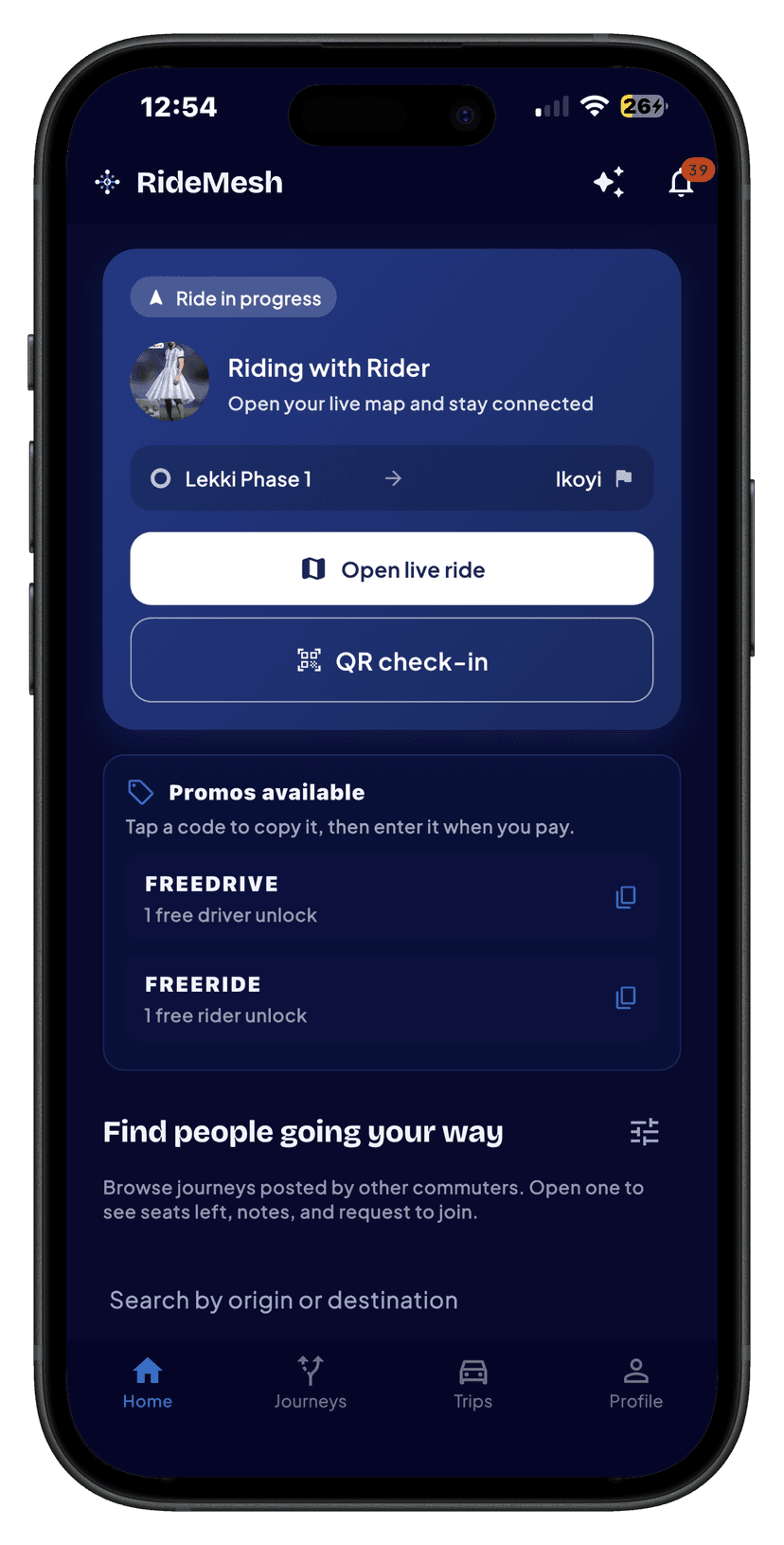 RideMesh Active Ride View